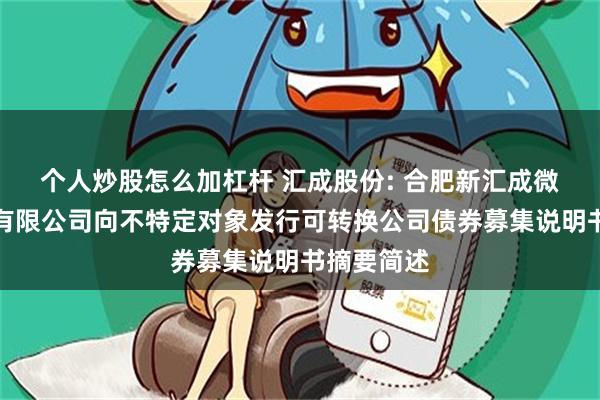 个人炒股怎么加杠杆 汇成股份: 合肥新汇成微电子股份有限公司向不特定对象发行可转换公司债券募集说明书摘要简述